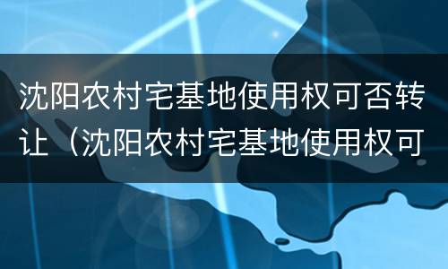 沈阳农村宅基地使用权可否转让（沈阳农村宅基地使用权可否转让出售）