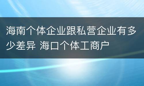 海南个体企业跟私营企业有多少差异 海口个体工商户