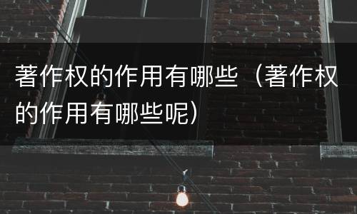 著作权的作用有哪些（著作权的作用有哪些呢）