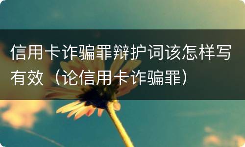 信用卡诈骗罪辩护词该怎样写有效（论信用卡诈骗罪）