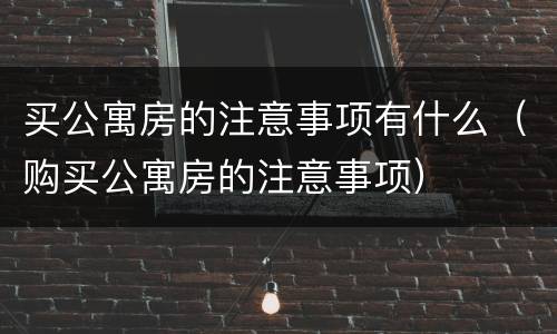 买公寓房的注意事项有什么（购买公寓房的注意事项）