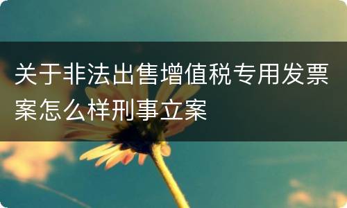 关于非法出售增值税专用发票案怎么样刑事立案