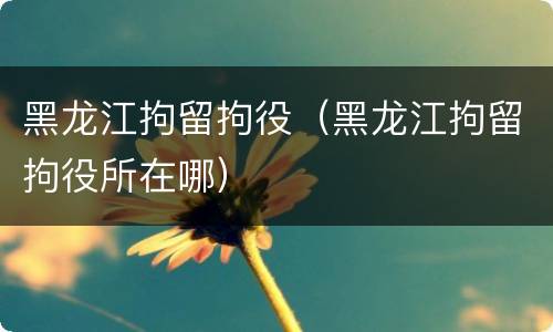 黑龙江拘留拘役（黑龙江拘留拘役所在哪）