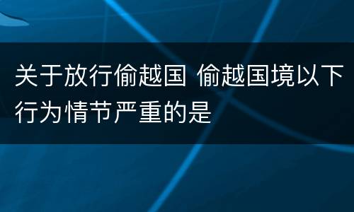 关于放行偷越国 偷越国境以下行为情节严重的是