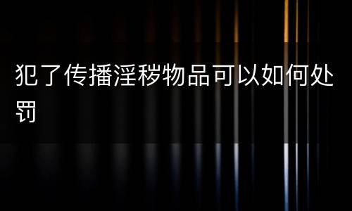 犯了传播淫秽物品可以如何处罚