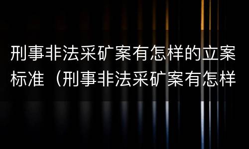 刑事非法采矿案有怎样的立案标准（刑事非法采矿案有怎样的立案标准呢）
