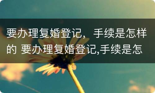 要办理复婚登记，手续是怎样的 要办理复婚登记,手续是怎样的流程