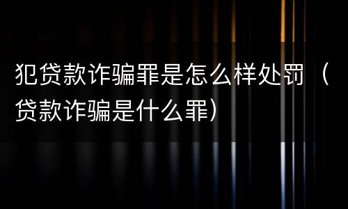 犯贷款诈骗罪是怎么样处罚（贷款诈骗是什么罪）