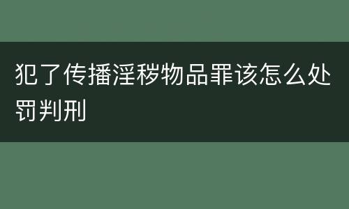 犯了传播淫秽物品罪该怎么处罚判刑