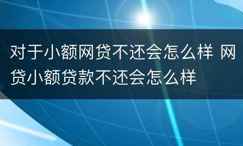 对于小额网贷不还会怎么样 网贷小额贷款不还会怎么样