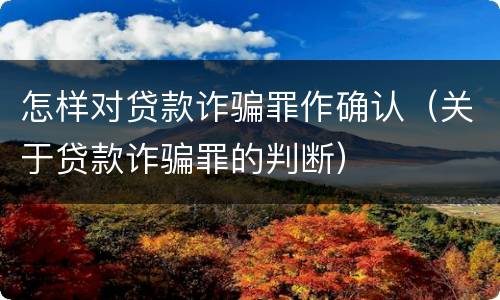 怎样对贷款诈骗罪作确认（关于贷款诈骗罪的判断）