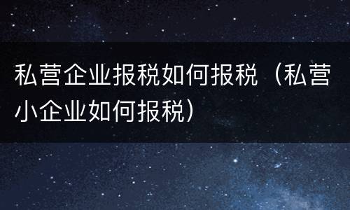 私营企业报税如何报税（私营小企业如何报税）