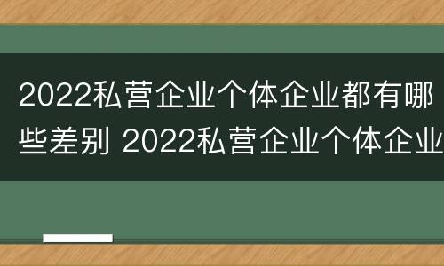 2022私营企业个体企业都有哪些差别 2022私营企业个体企业都有哪些差别呢