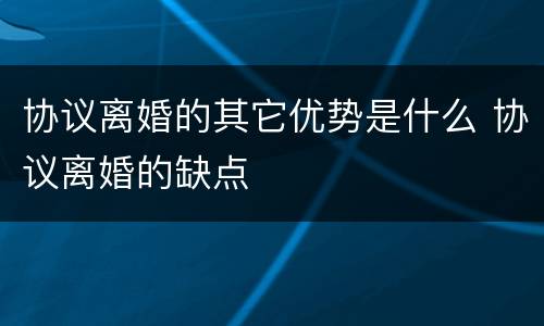 协议离婚的其它优势是什么 协议离婚的缺点