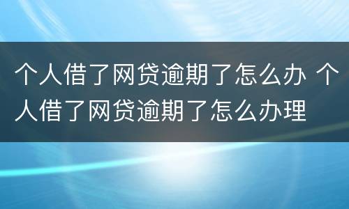 个人借了网贷逾期了怎么办 个人借了网贷逾期了怎么办理