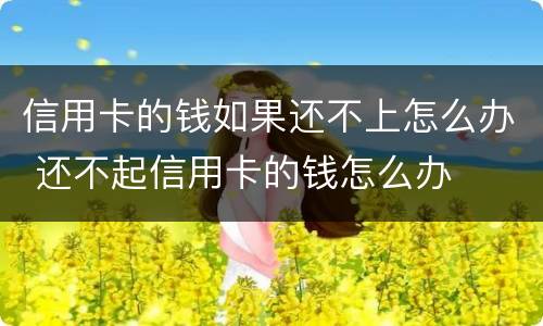 信用卡的钱如果还不上怎么办 还不起信用卡的钱怎么办