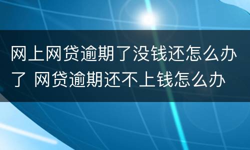 网上网贷逾期了没钱还怎么办了 网贷逾期还不上钱怎么办
