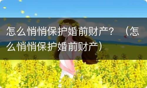 怎么悄悄保护婚前财产？（怎么悄悄保护婚前财产）