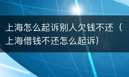 上海怎么起诉别人欠钱不还（上海借钱不还怎么起诉）