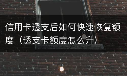 信用卡透支后如何快速恢复额度（透支卡额度怎么升）