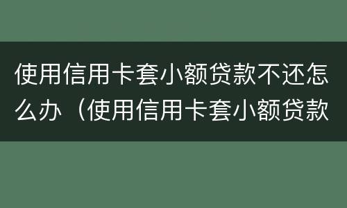 使用信用卡套小额贷款不还怎么办（使用信用卡套小额贷款不还怎么办呢）