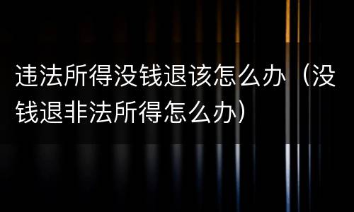 违法所得没钱退该怎么办（没钱退非法所得怎么办）