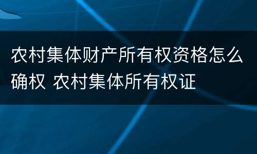 农村集体财产所有权资格怎么确权 农村集体所有权证