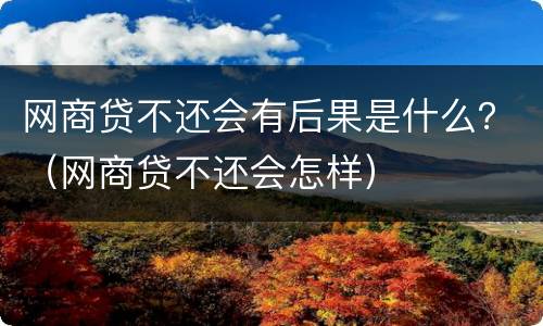 网商贷不还会有后果是什么？（网商贷不还会怎样）