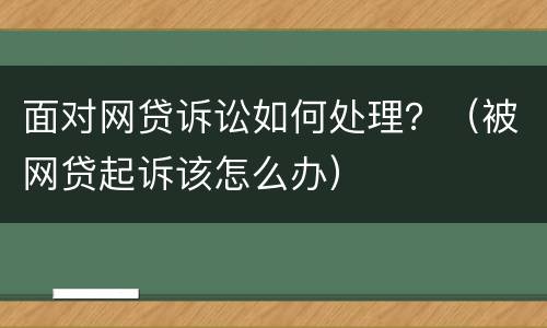 面对网贷诉讼如何处理？（被网贷起诉该怎么办）