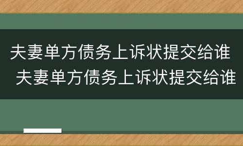 夫妻单方债务上诉状提交给谁 夫妻单方债务上诉状提交给谁呢