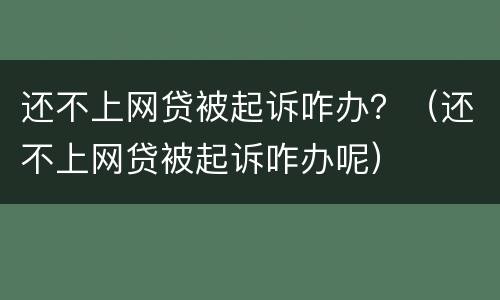 还不上网贷被起诉咋办？（还不上网贷被起诉咋办呢）