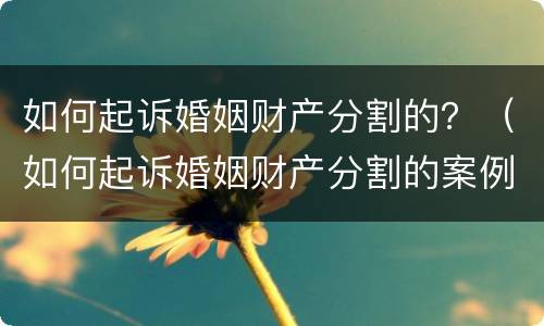 如何起诉婚姻财产分割的？（如何起诉婚姻财产分割的案例）