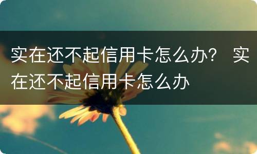 实在还不起信用卡怎么办？ 实在还不起信用卡怎么办