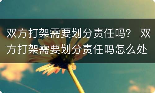 双方打架需要划分责任吗？ 双方打架需要划分责任吗怎么处理