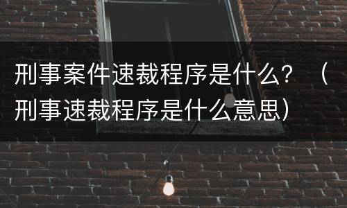 刑事案件速裁程序是什么？（刑事速裁程序是什么意思）