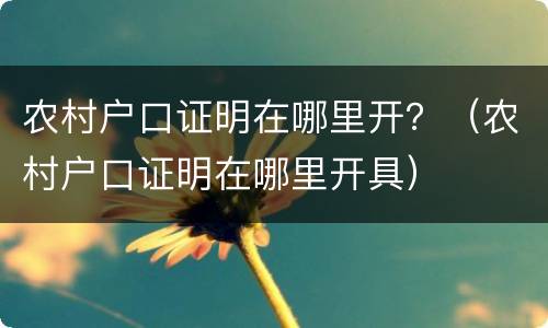 农村户口证明在哪里开？（农村户口证明在哪里开具）