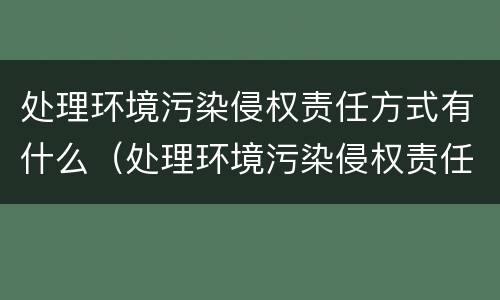 处理环境污染侵权责任方式有什么（处理环境污染侵权责任方式有什么意义）