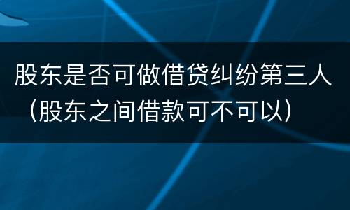 股东是否可做借贷纠纷第三人（股东之间借款可不可以）