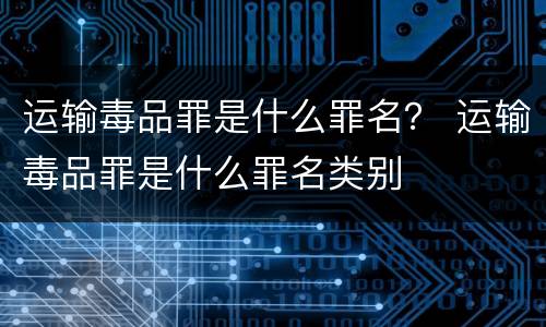 运输毒品罪是什么罪名？ 运输毒品罪是什么罪名类别
