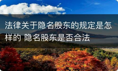 法律关于隐名股东的规定是怎样的 隐名股东是否合法
