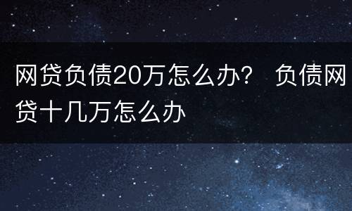 网贷负债20万怎么办？ 负债网贷十几万怎么办
