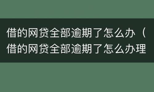 借的网贷全部逾期了怎么办（借的网贷全部逾期了怎么办理）