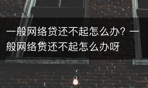 一般网络贷还不起怎么办? 一般网络贷还不起怎么办呀