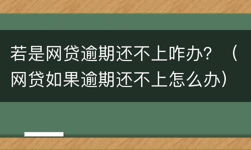 若是网贷逾期还不上咋办？（网贷如果逾期还不上怎么办）