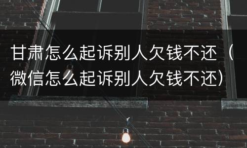 甘肃怎么起诉别人欠钱不还（微信怎么起诉别人欠钱不还）