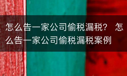 怎么告一家公司偷税漏税？ 怎么告一家公司偷税漏税案例