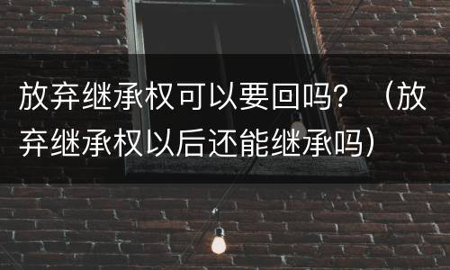 放弃继承权可以要回吗？（放弃继承权以后还能继承吗）