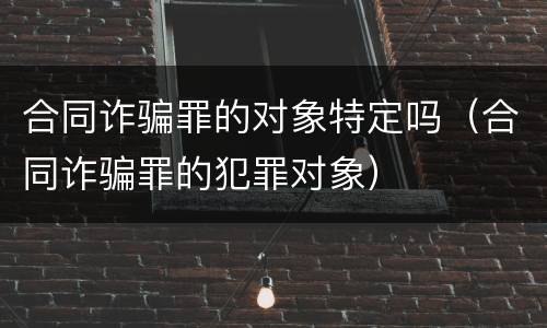 合同诈骗罪的对象特定吗（合同诈骗罪的犯罪对象）