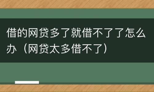 借的网贷多了就借不了了怎么办（网贷太多借不了）