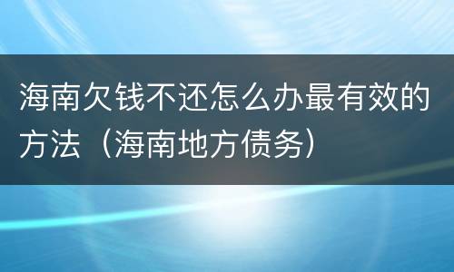海南欠钱不还怎么办最有效的方法（海南地方债务）